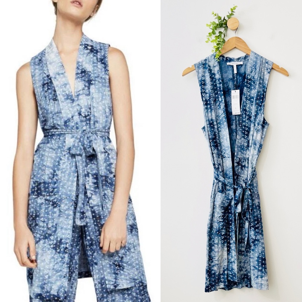 BCBGeneration NWT Blue Tie Dye Belt Tie Long Utility Vest